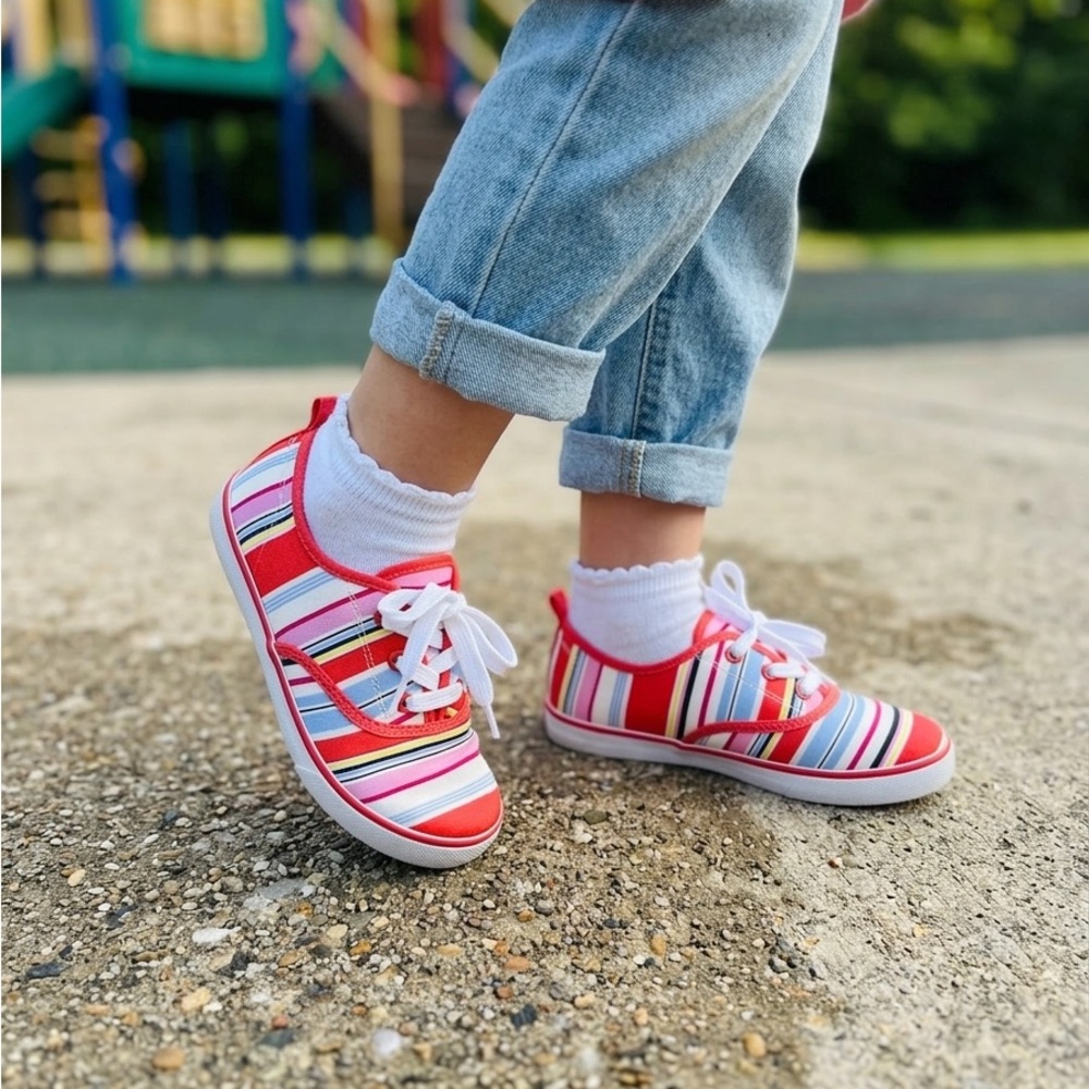 👉 Gymboree Girls' Multi-Color Striped Canvas Sneakers - Size 4